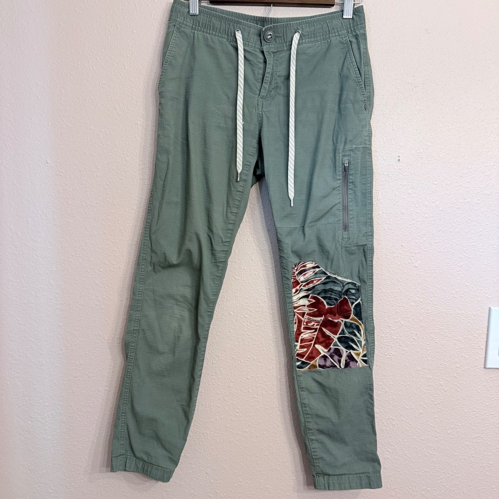 Vuori Ripstop Pants Sage Green Floral Patch Drawstring Cargo VW401 Womens XS